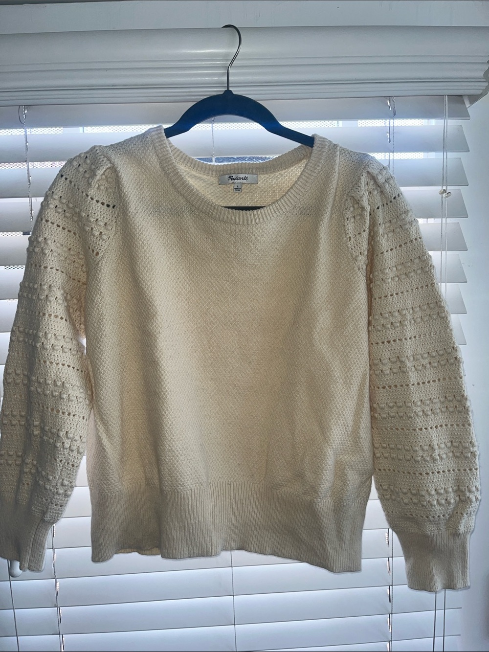 Madewell Cream Textured Balloon-Sleeve Crewneck Sweater